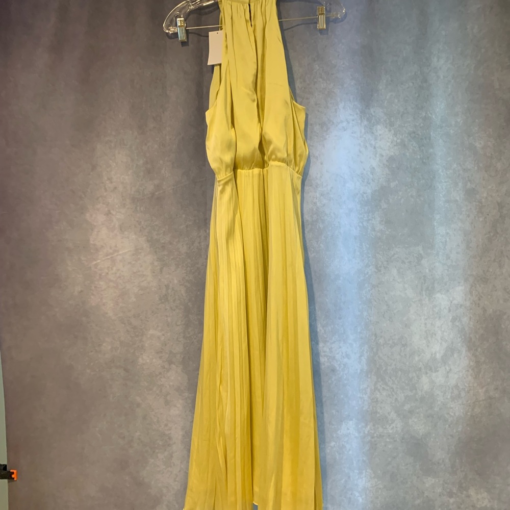 H&M Ice Lemon Yellow Satin Halter Midi Dress
